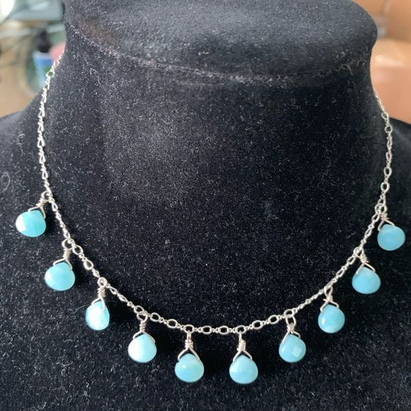 STERLING SILVER AQUA CHALCEDONY BRIOLETTE NECKLACE - Picture 2 of 4
